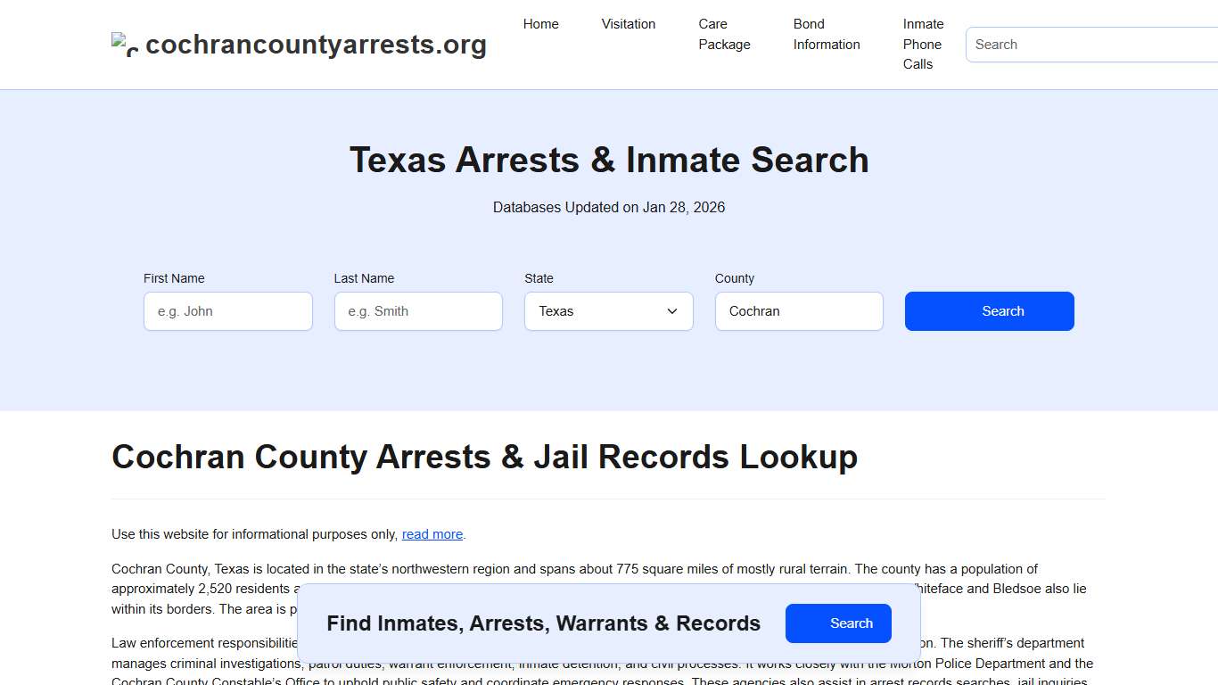 Cochran County, TX Arrests, Warrants, Police Records Search